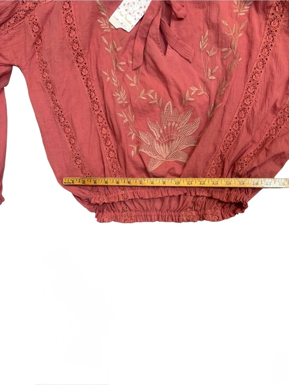 Free People Maria Maria Embroidered Lace Peasant Blouse Dusty Rose NWT Size S